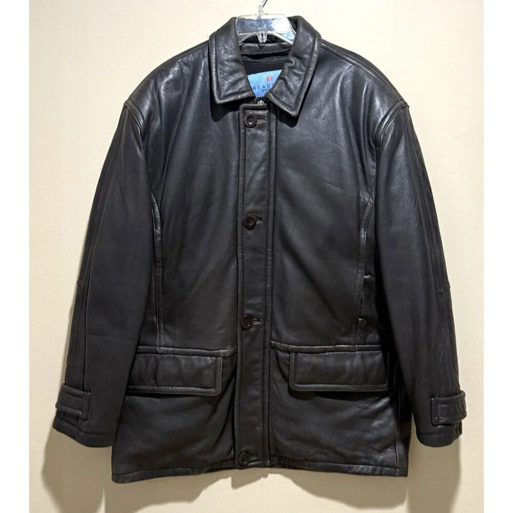 Kenneth Cole Reaction Brown Genuine Leather Car Coat Mens M Thermolite Jacket